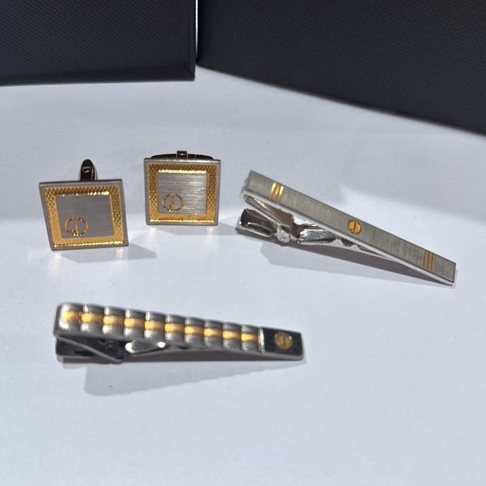 Elegant Dunhill Silver and Gold Cufflinks and 2 Tie Bars Set